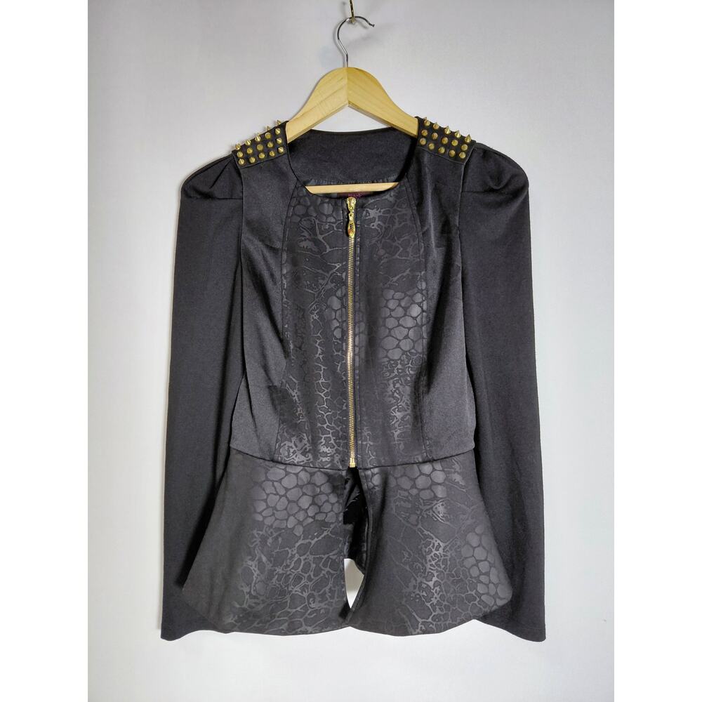mark Black Studded Peplum Jacket Solid Knit Women Size S